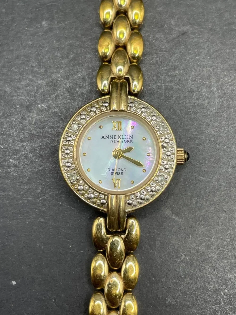 Anne Klein New York Diamond Swiss Women's Watch 20mm Gold Tone MOP Dial